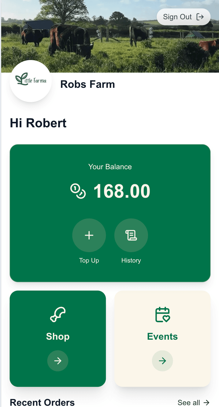Little Farma members portal screen